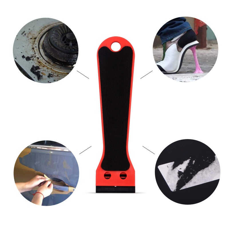FOSHIO 6 Inch Plastic Scraper with 20 PCS Plastic Razor Blades, Scraper Tool for Sticker, Gasket, Label Remover (Red) - Image 2